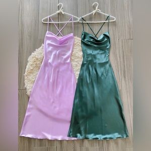 2pcs Draped Collar Satin Cami Night Gowns